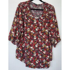 Torrid Tunic Top Women 3 Black Floral V-Neck 3/4 Sleeve Rayon Pullover Casual